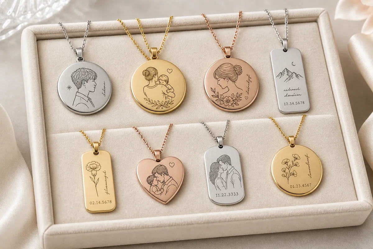 金属项链刻字刻图样品